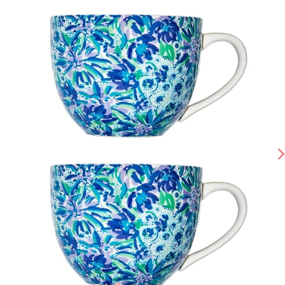Floral Blue and Green Ceramic Mug Set
